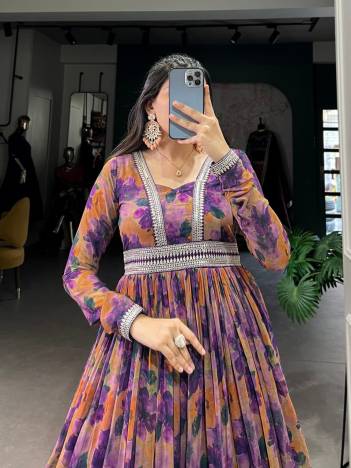 LNB 5019 PURPLE DESIGNER GEORGETTE LEHENGA CHOLI WHOLESALER IN INDIA